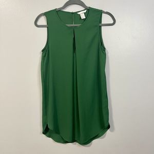 H&M Size 2 Dark Green Sleeveless Pleat Blouse Top